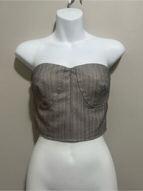 Striped Gray Strapless Corset Top with Back Zip